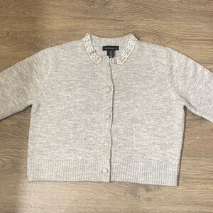 HOUSE OF HARLOW 1960 Light Gray Cardigan with Jeweled Detail